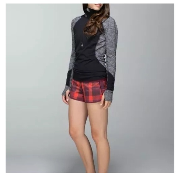 lululemon athletica Pants - Lululemon Speed Shorts Yama Check Heathered Flaming Tomato Rust berry